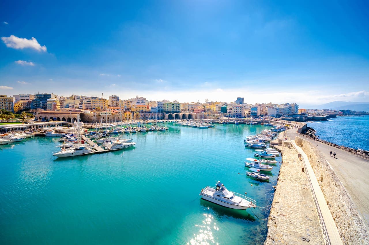 Heraklion harbour and seafront on Crete