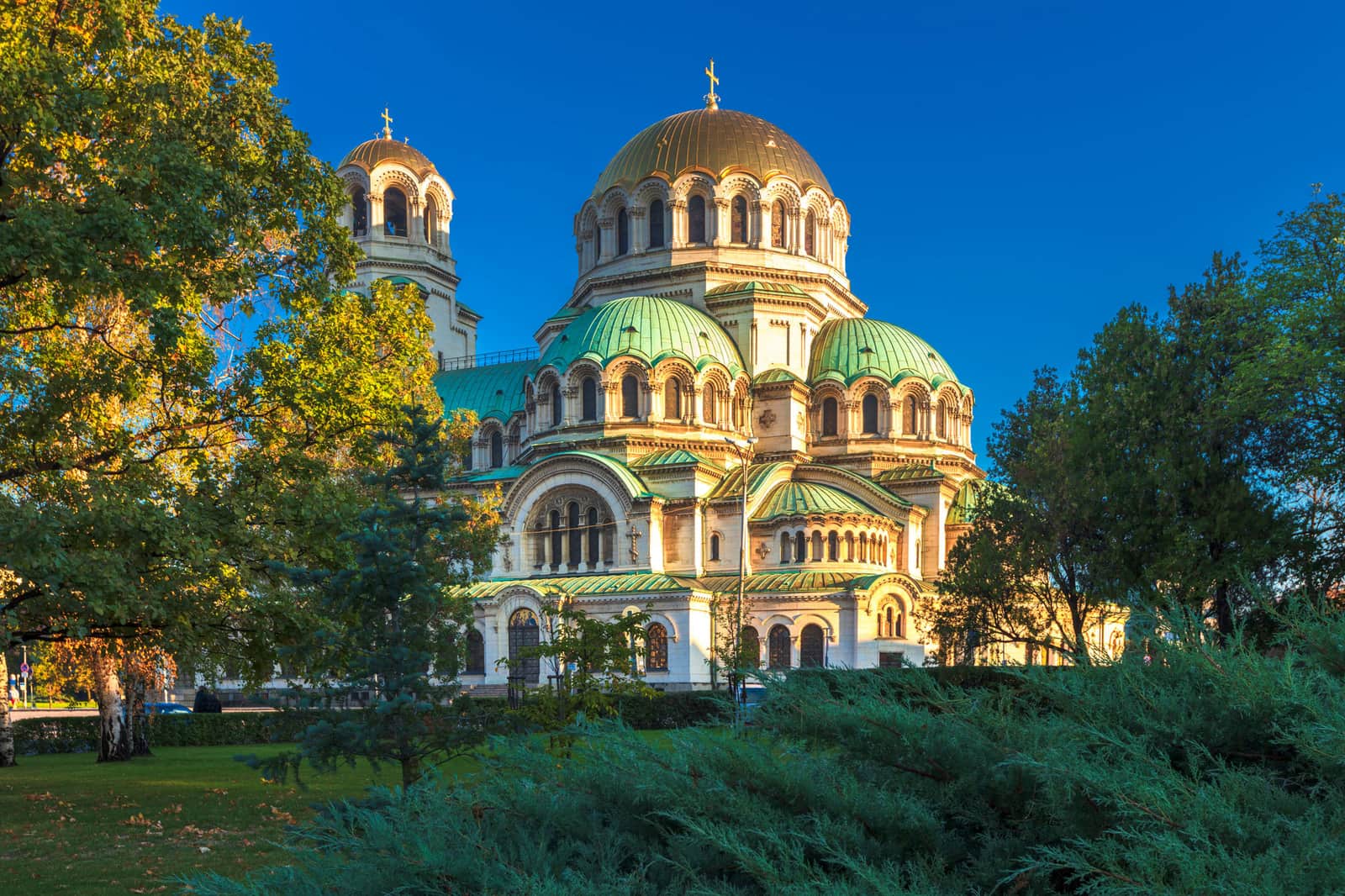 St. Alexander Nevsky Cathedral and surrounding greenery in Sofia, Bulgaria