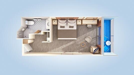 Aft-View Extended Balcony floor plan, Carnival Adventure