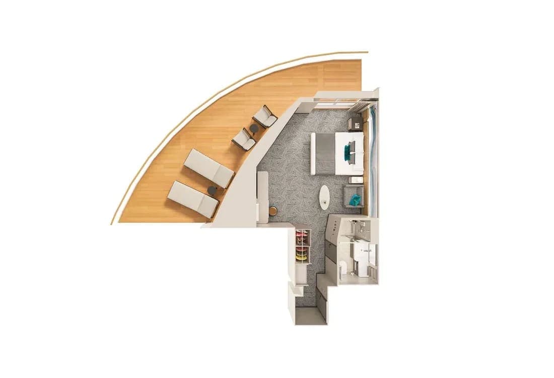 Forward-Facing Club Balcony Suite with Large Balcony floor plan, Norwegian Aqua