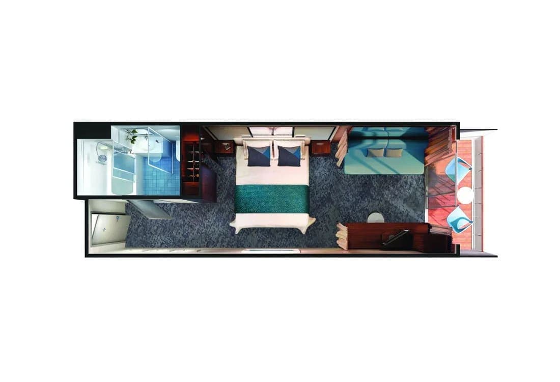 Aft-Facing Club Balcony Suite floor plan, Norwegian Jade