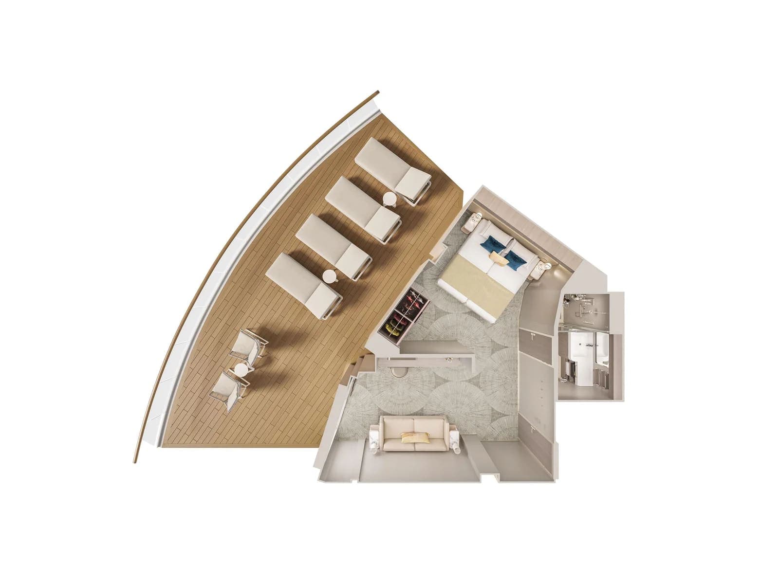 Aft-Facing Suite with Large Balcony floor plan, Norwegian Prima
