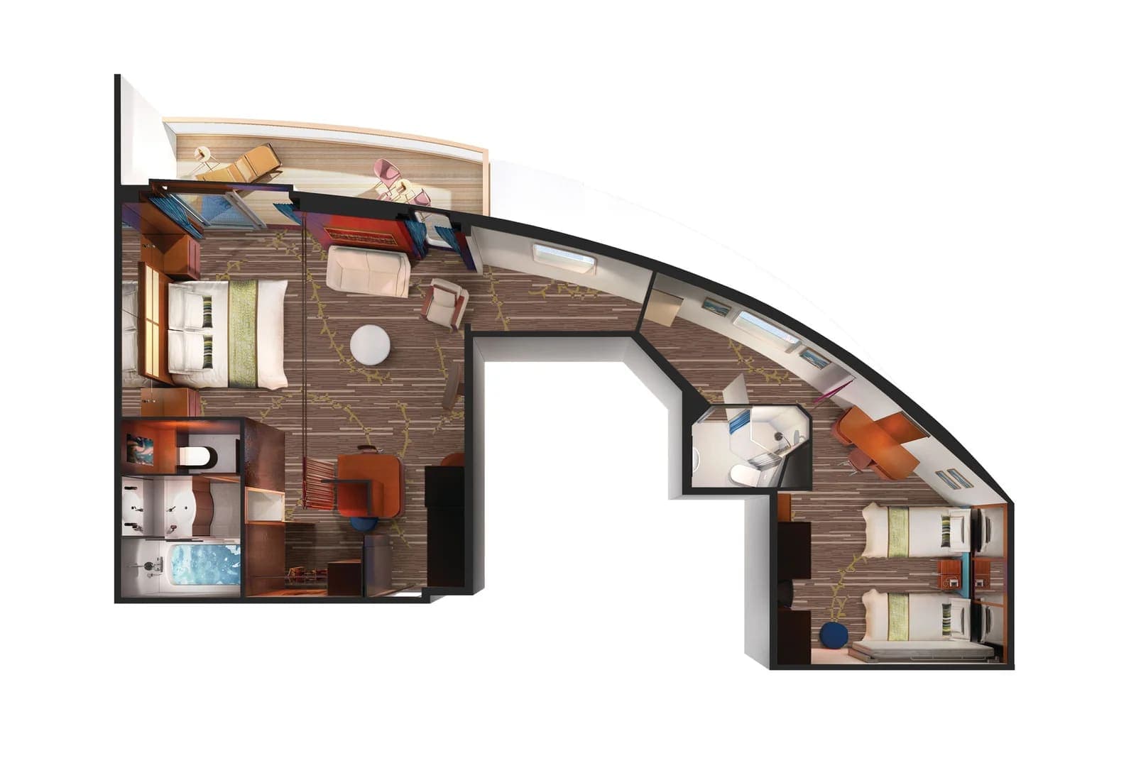 2-Bedroom Deluxe Family Suite with Balcony floor plan, Pride of America