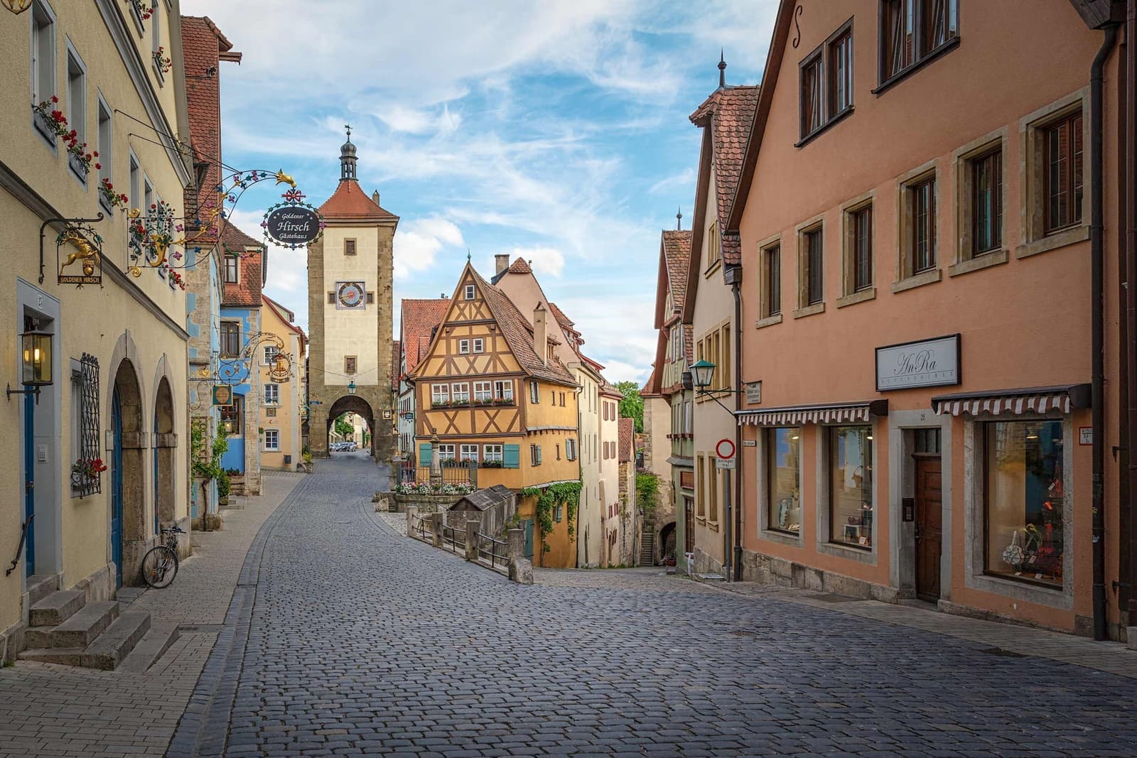A street view of Rothenburg ob der Tauber in Germany