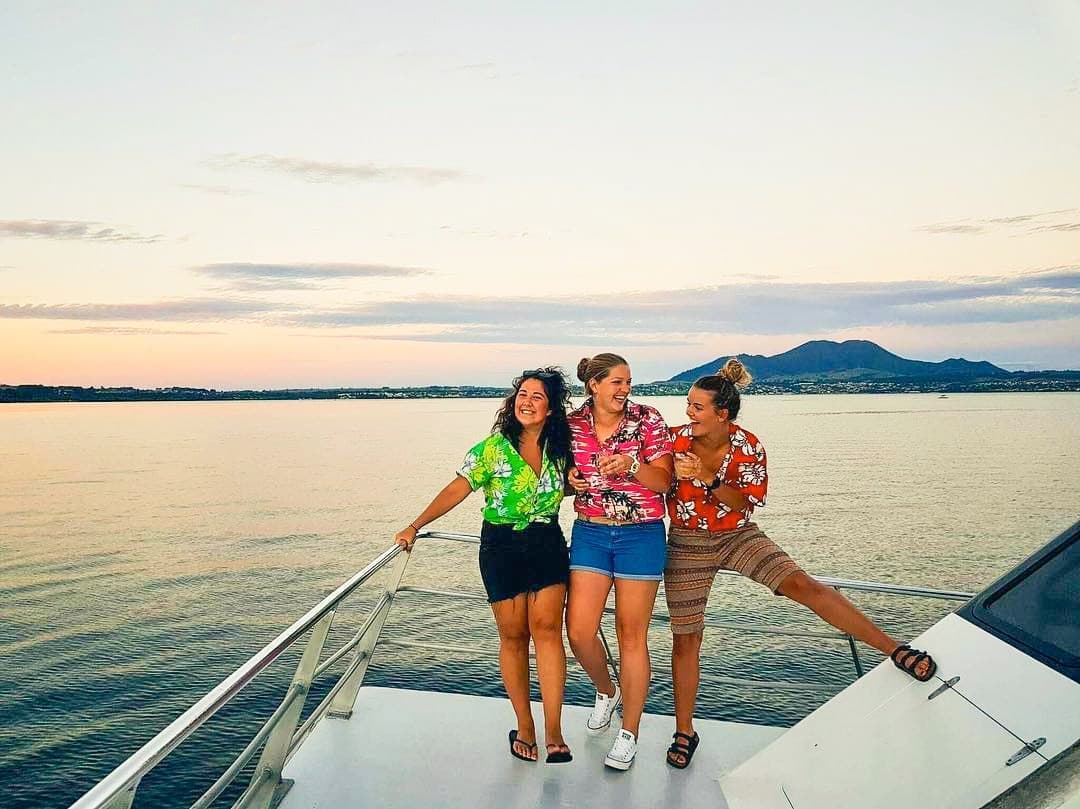 Travellers on a boat on Lake Taupo, New Zealand