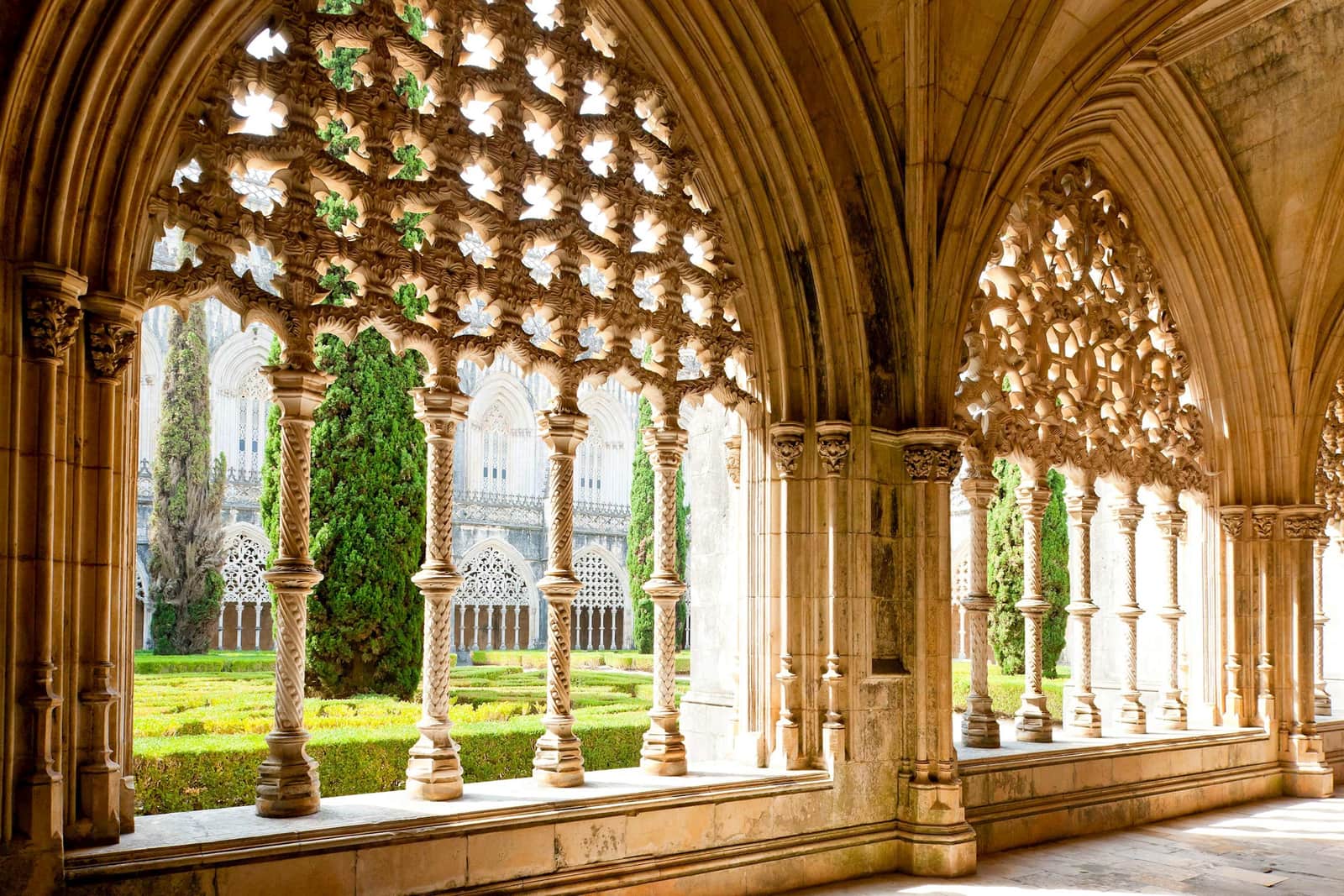 A view through the windows of the Monastery of Batalha in Portugal