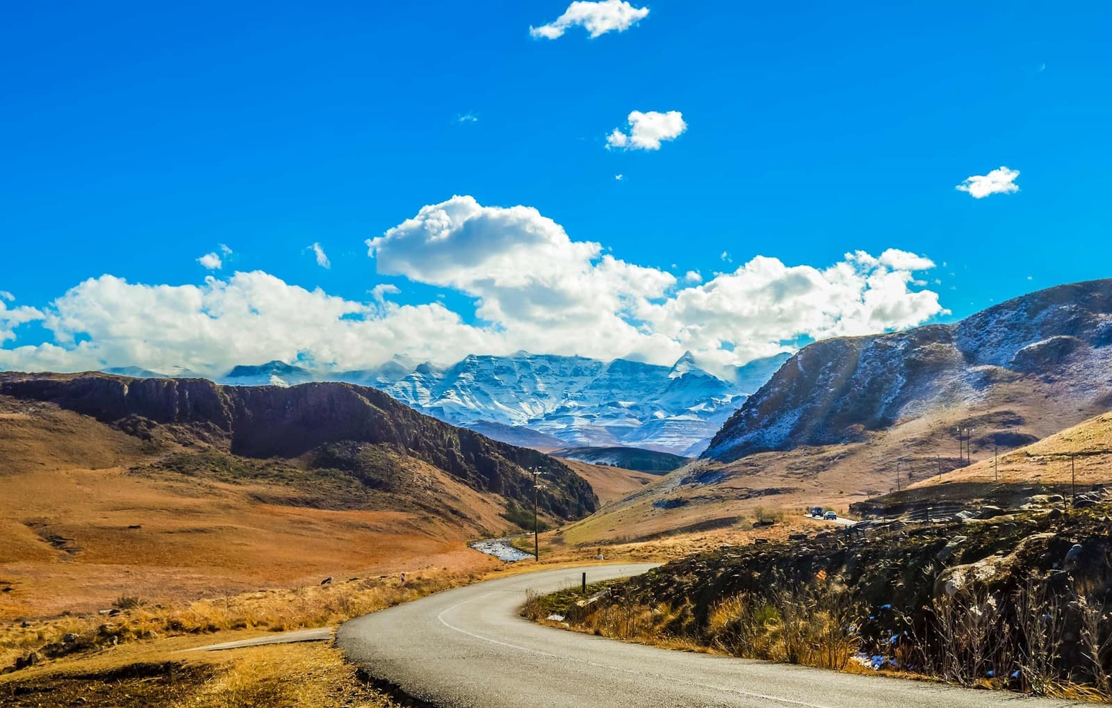 Underberg landscape under blue sky in Southern Drakensberg, South Africa
