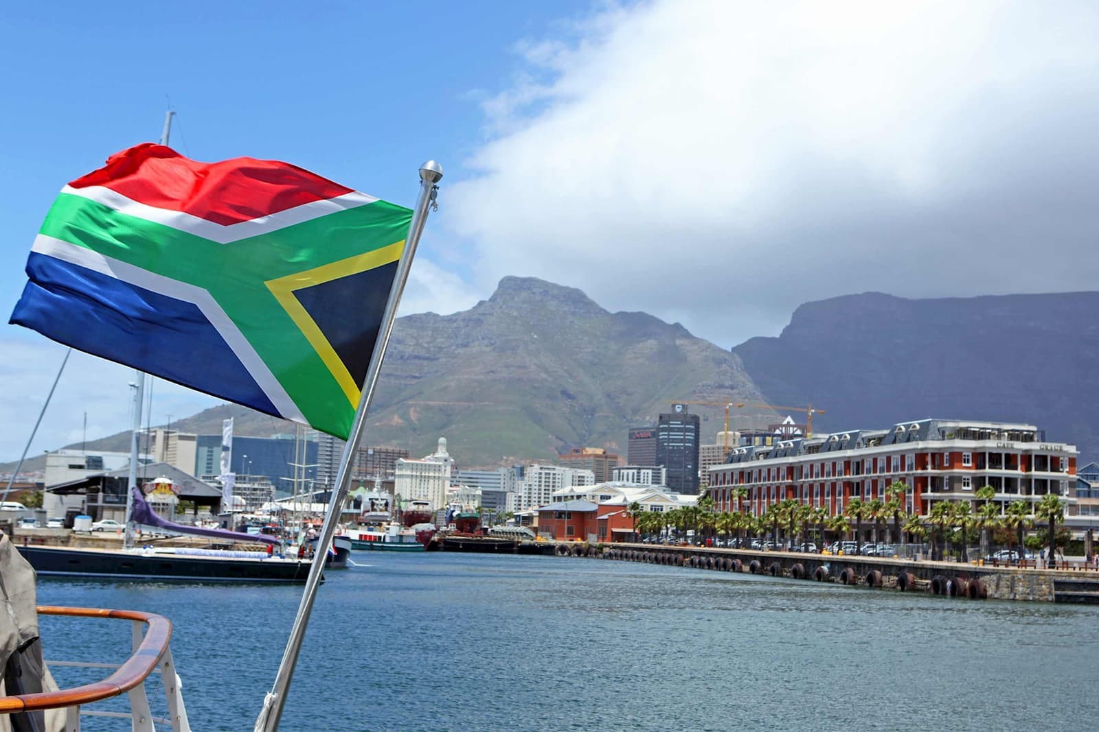 South Africa flag at harbour in Cape Town