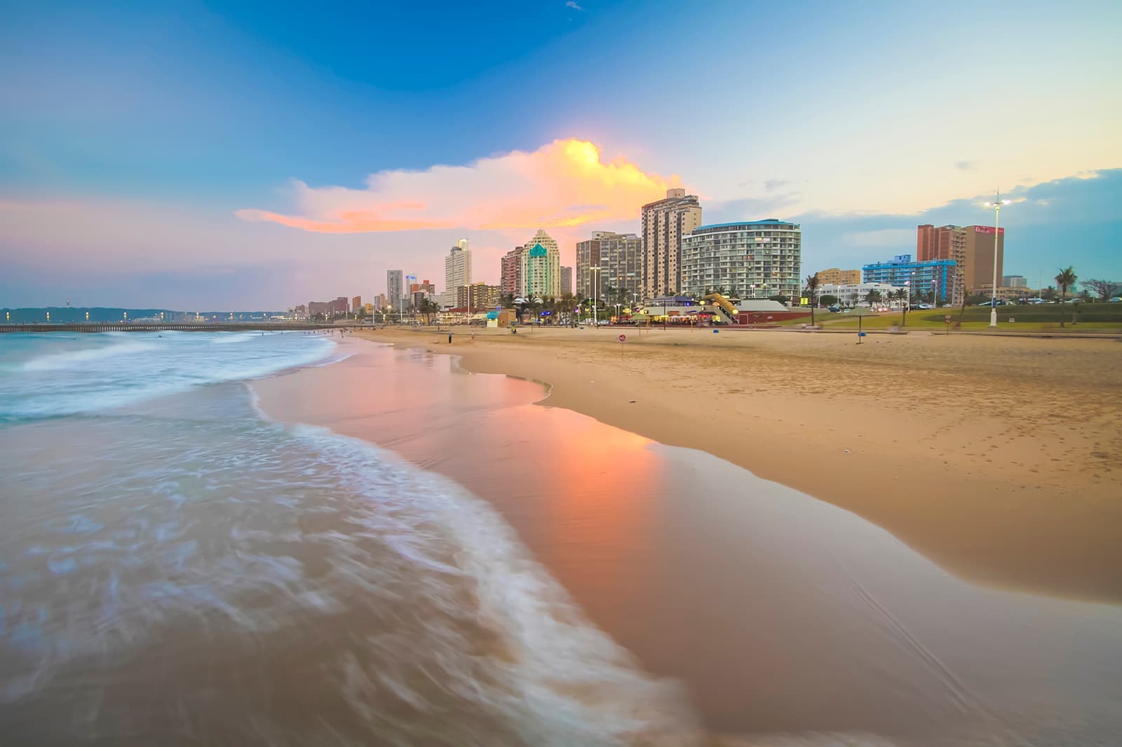 Durban Beach at golden hour in South Africa