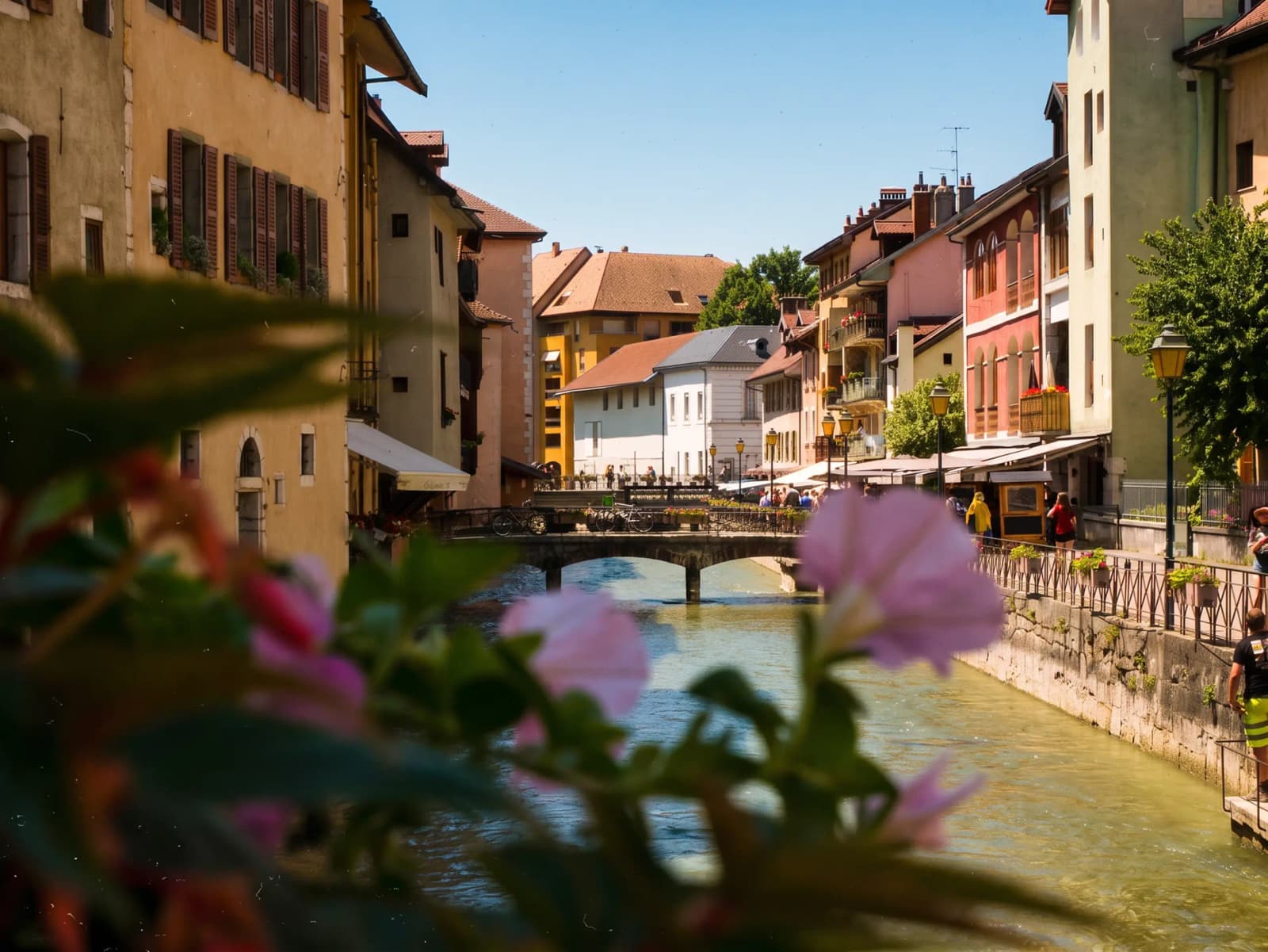 Day Hero Bridge on central canal in Annecy, France