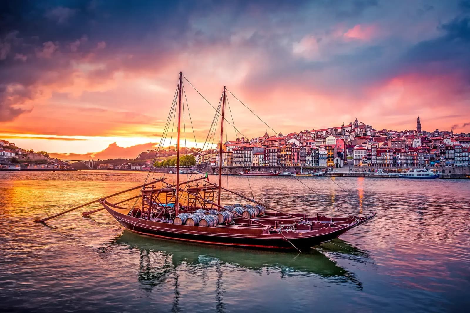 Day Hero Porto At Sunset With Rabelo Boats On Douro River, Portugal