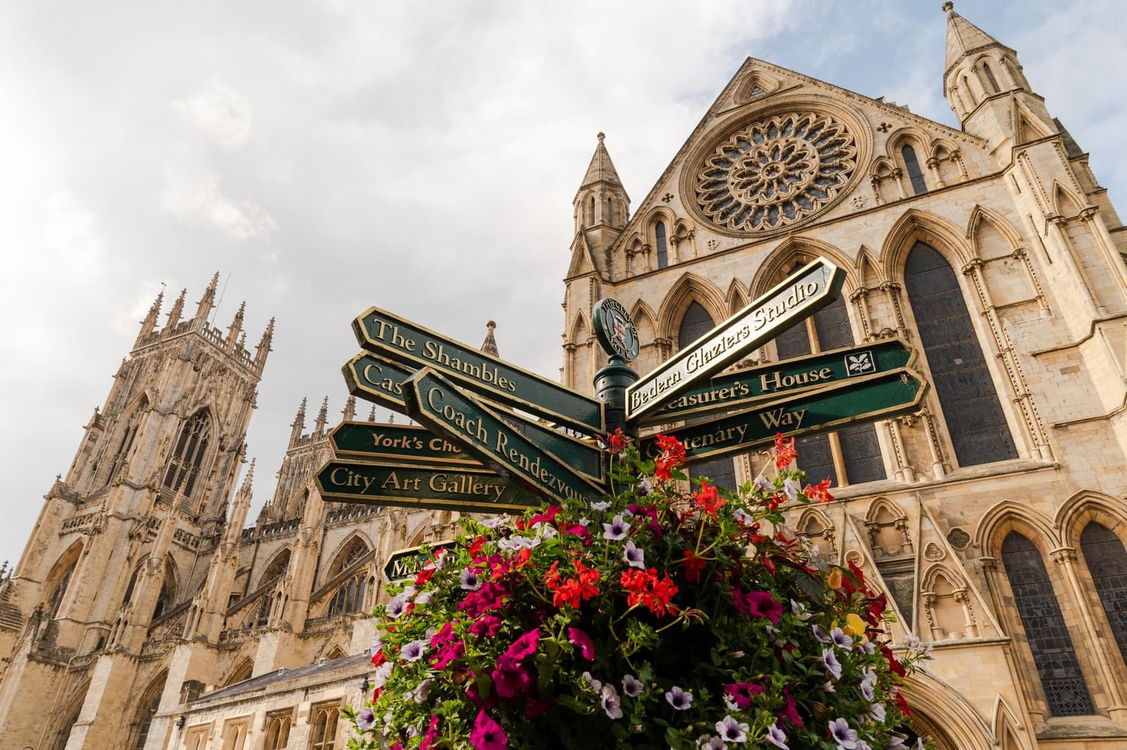 Tourist information sign in front of York Cathedral, York, England