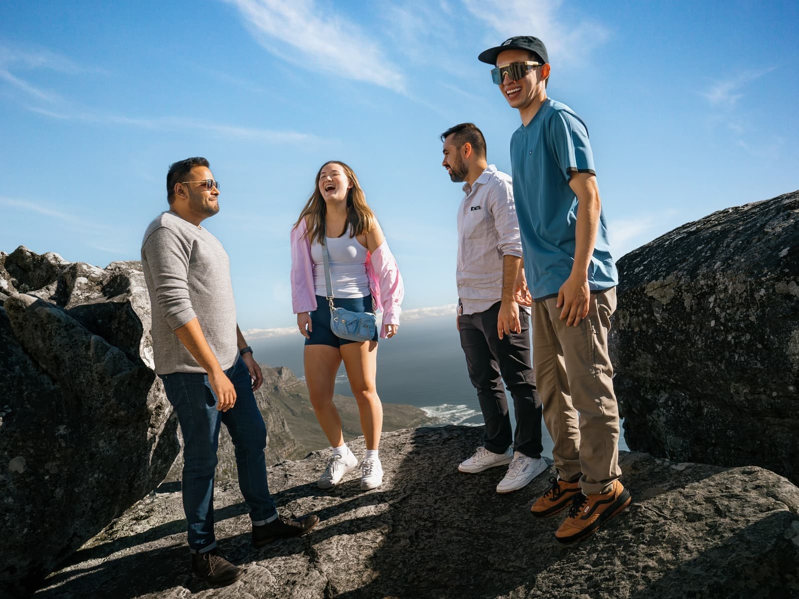 Travellers Laughing Together on Table Mountain, Cape Town, South Africa