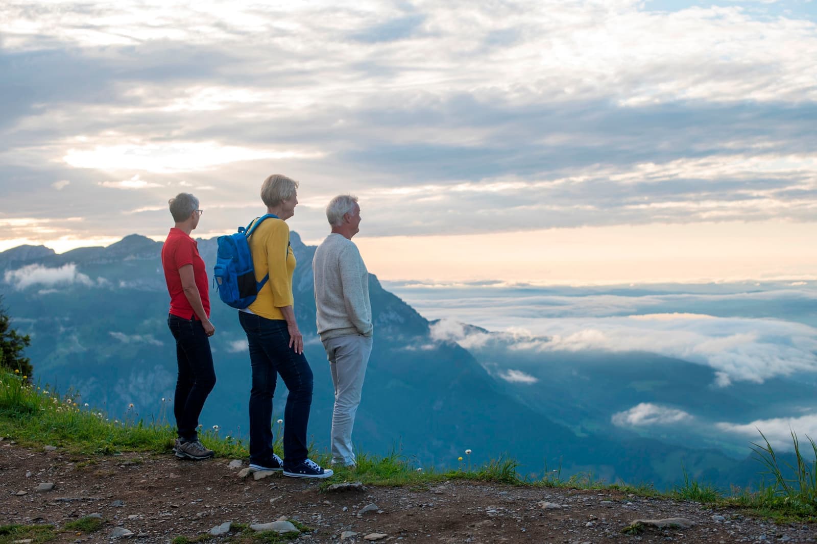 Guests take in the take in the views from Mt Stanserhorn, Switzerland