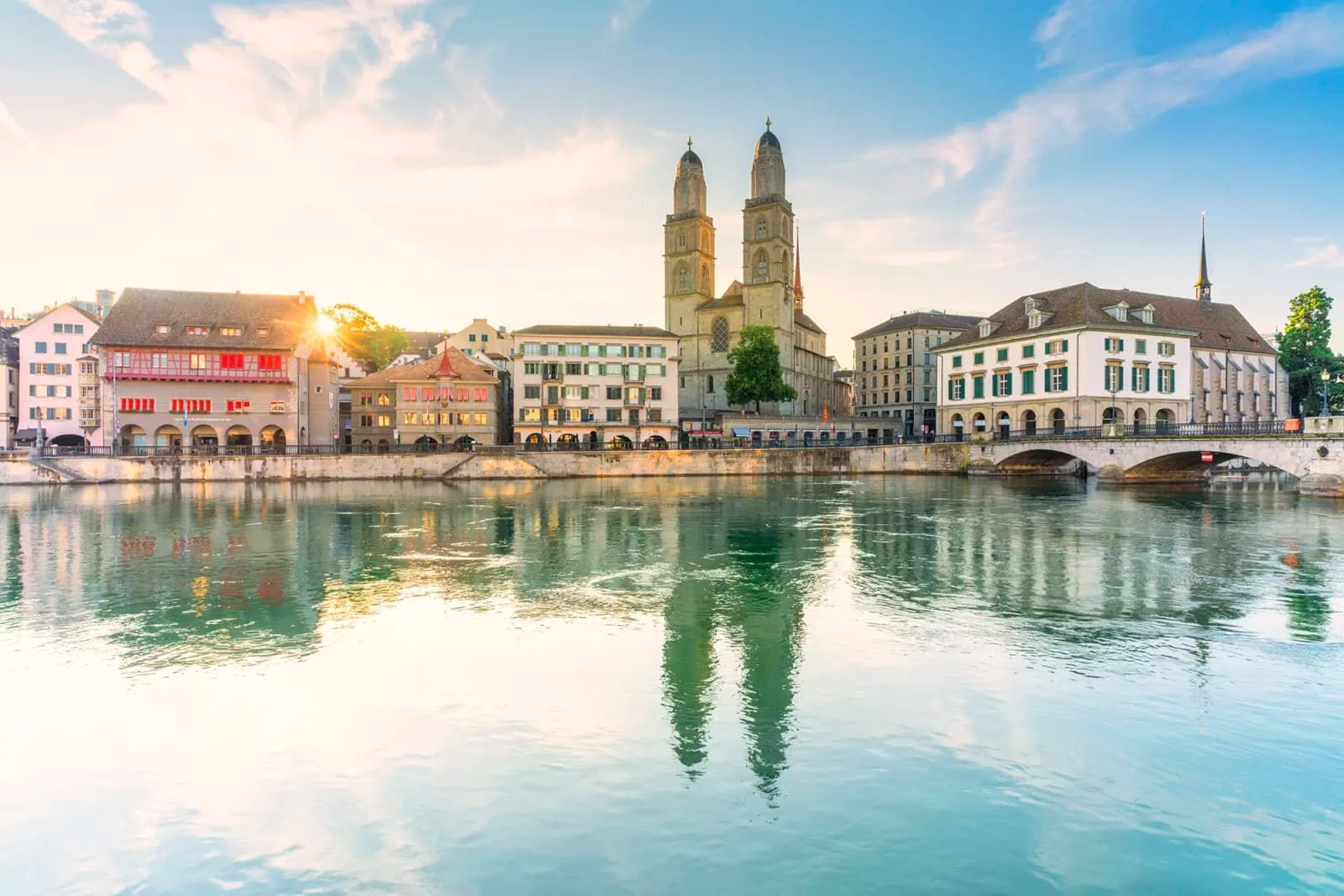Grossmunster Cathedral And Limmat River, Zurich 1180989373
