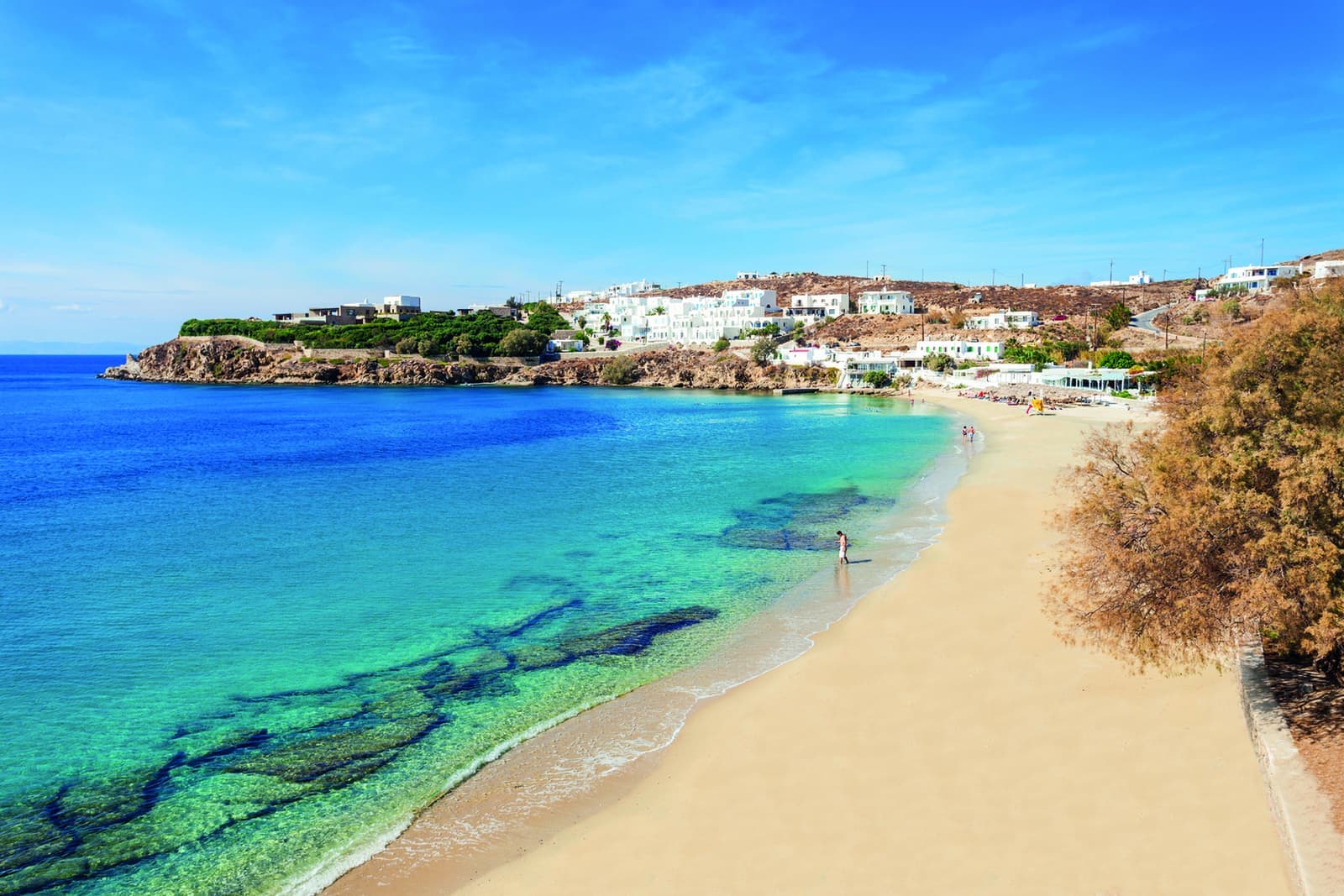 Agios Stefanos Beach on the Mykonos, Greece