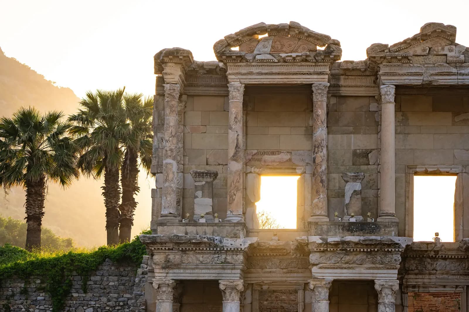 View of the Facade of Ancient Celsius Library in Ephesus, Turkey