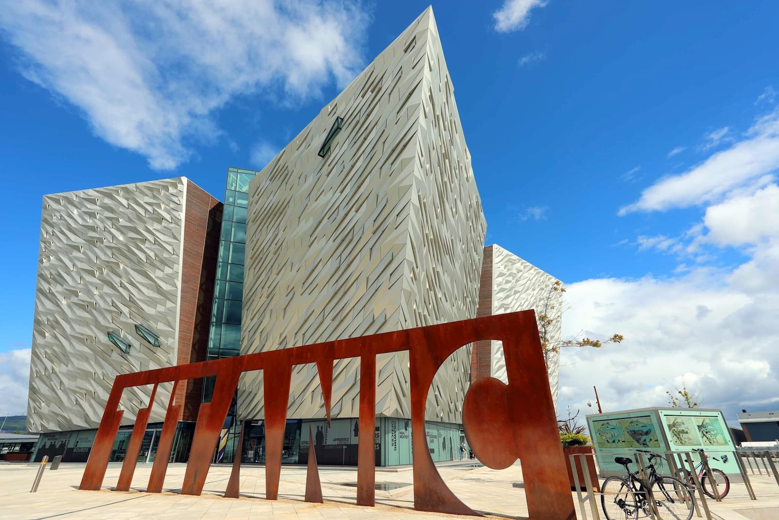 The sunset over the Titanic Belfast in Northern Ireland