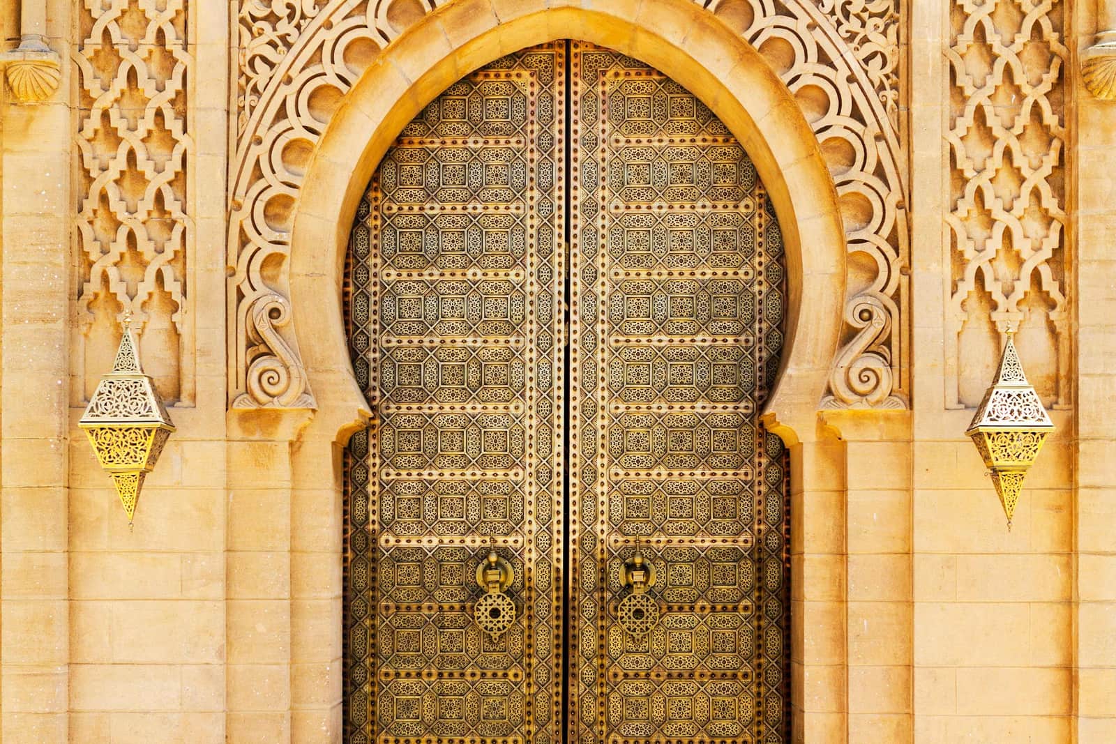 Golden doors at the Mausoleum of Mohammed V in Rabat, Morocco