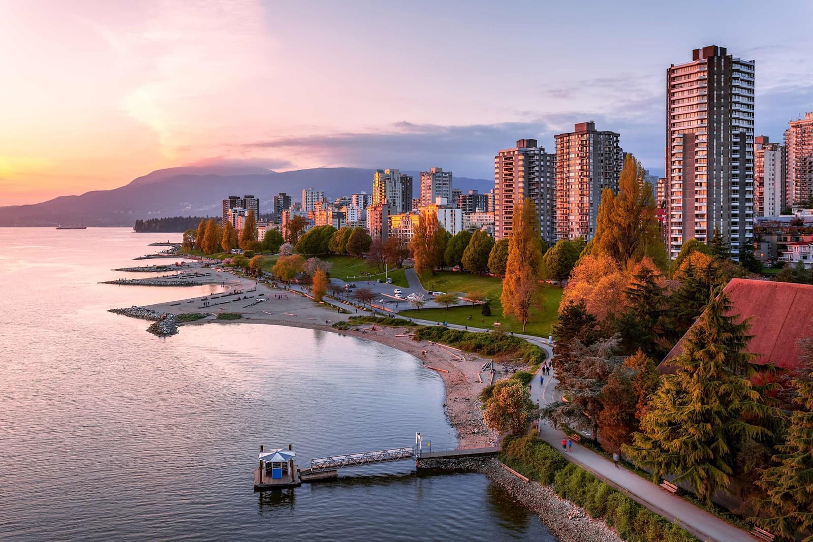 Aerial view of Aquatic Centre Ferry Dock in Vancouver, British Columbia, Canada