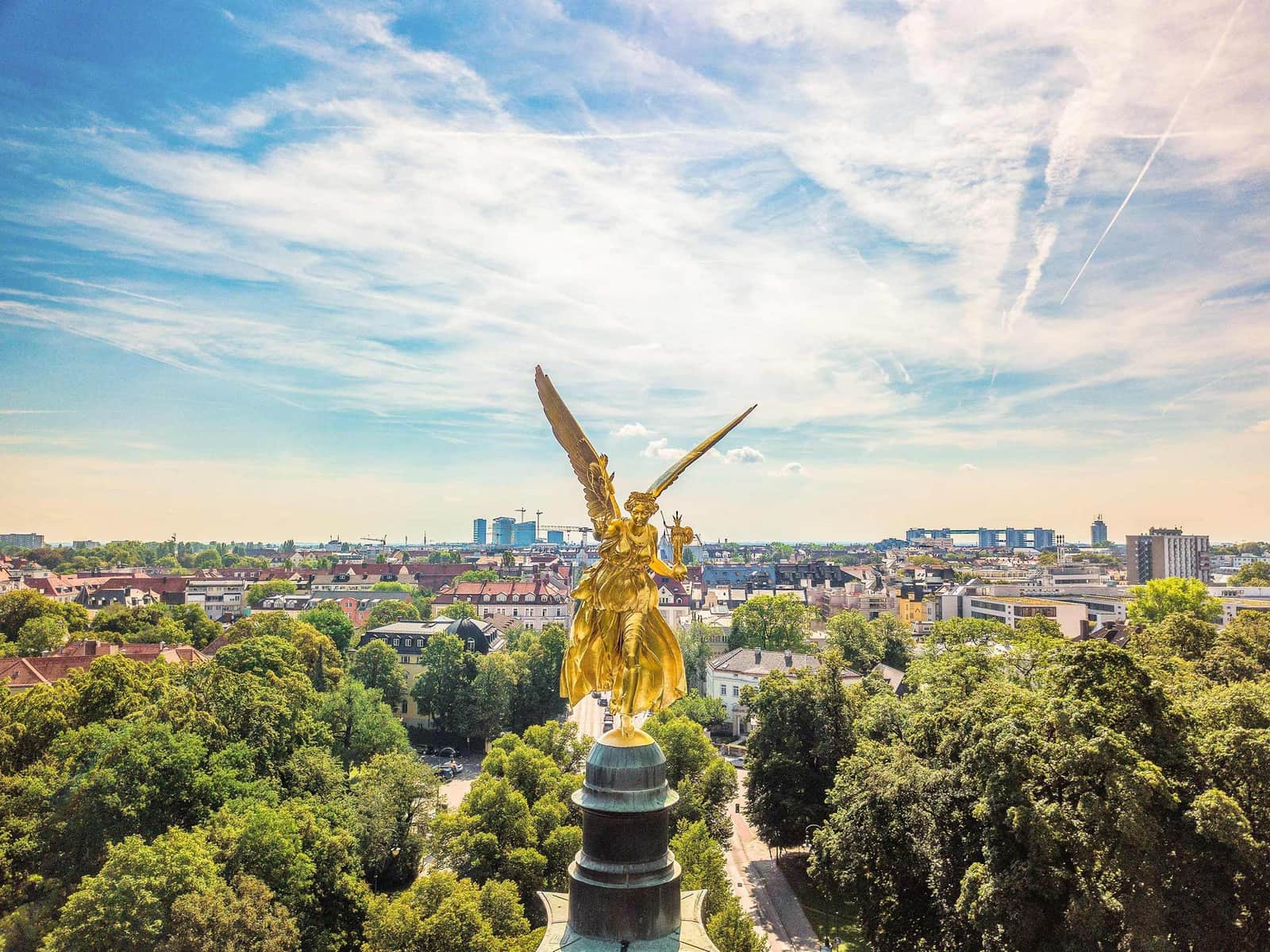 A scenic of the Friedensengel over Munich, Germany