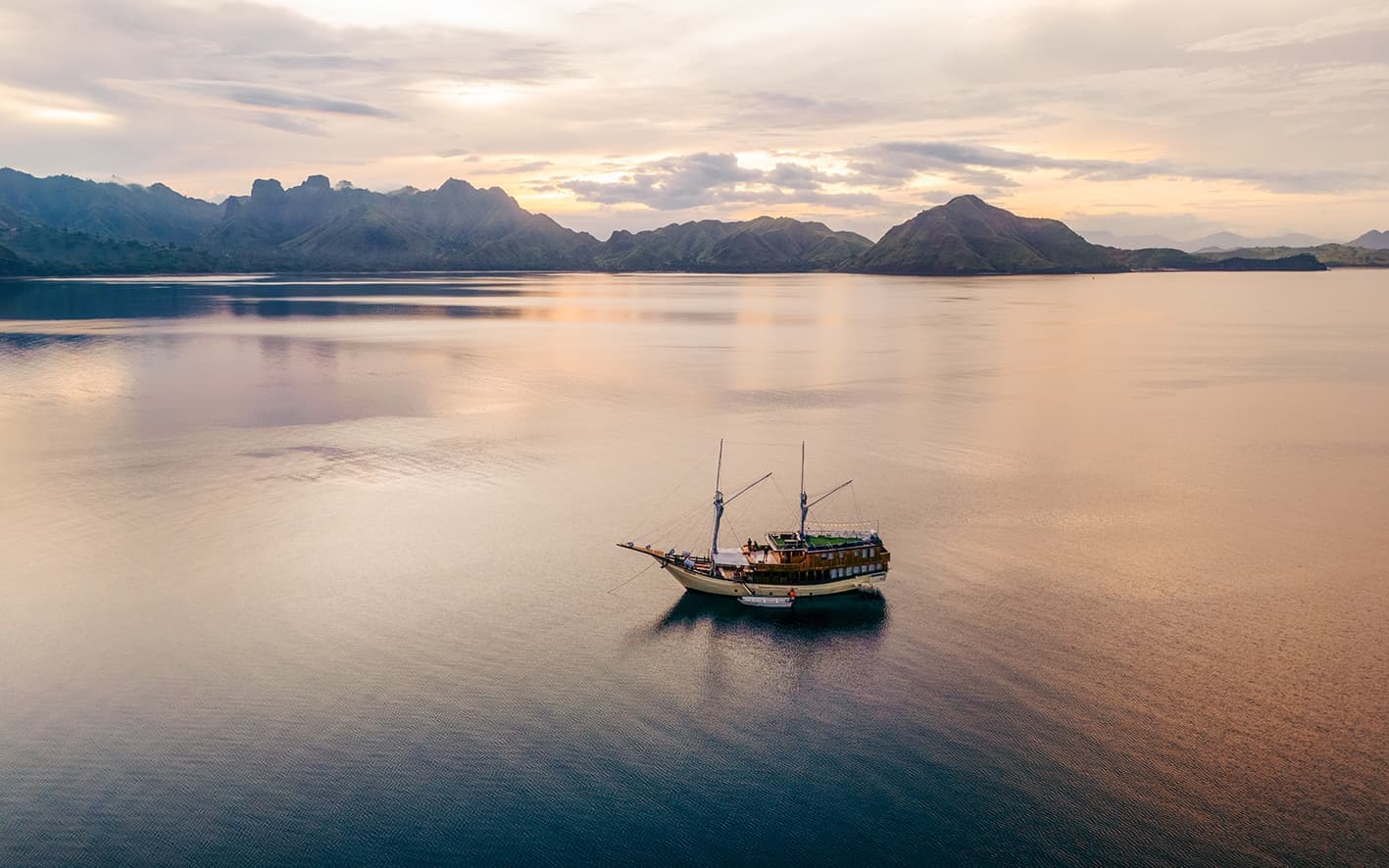 Local Houseboat in the ocean near Komodo, Indonesia