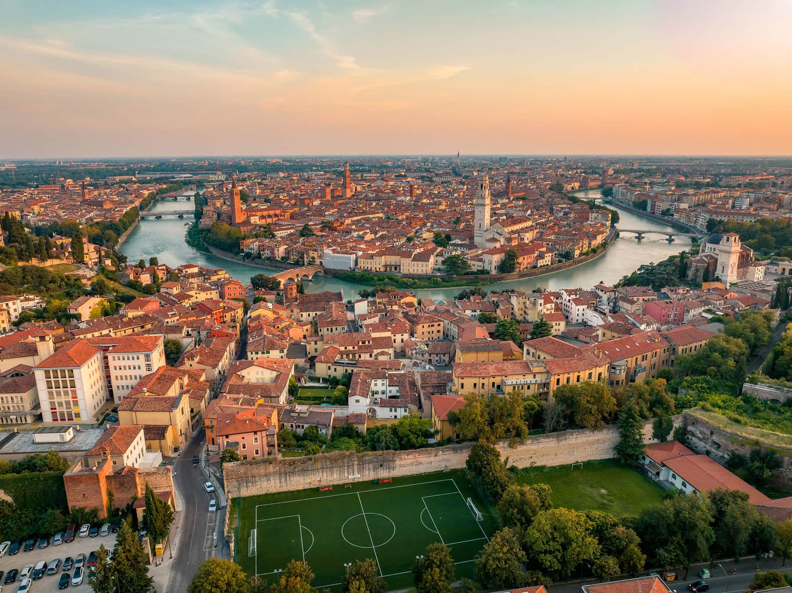 Bird's Eye View of Verona city skyline, Verona, Italy
