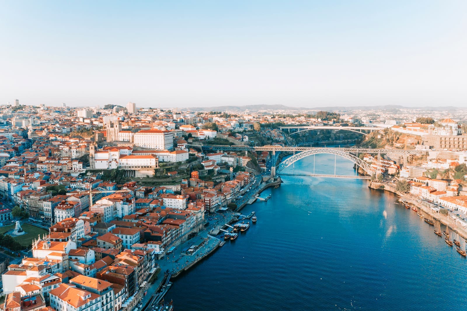 View over Luis I Bridge and Porto in Portugal