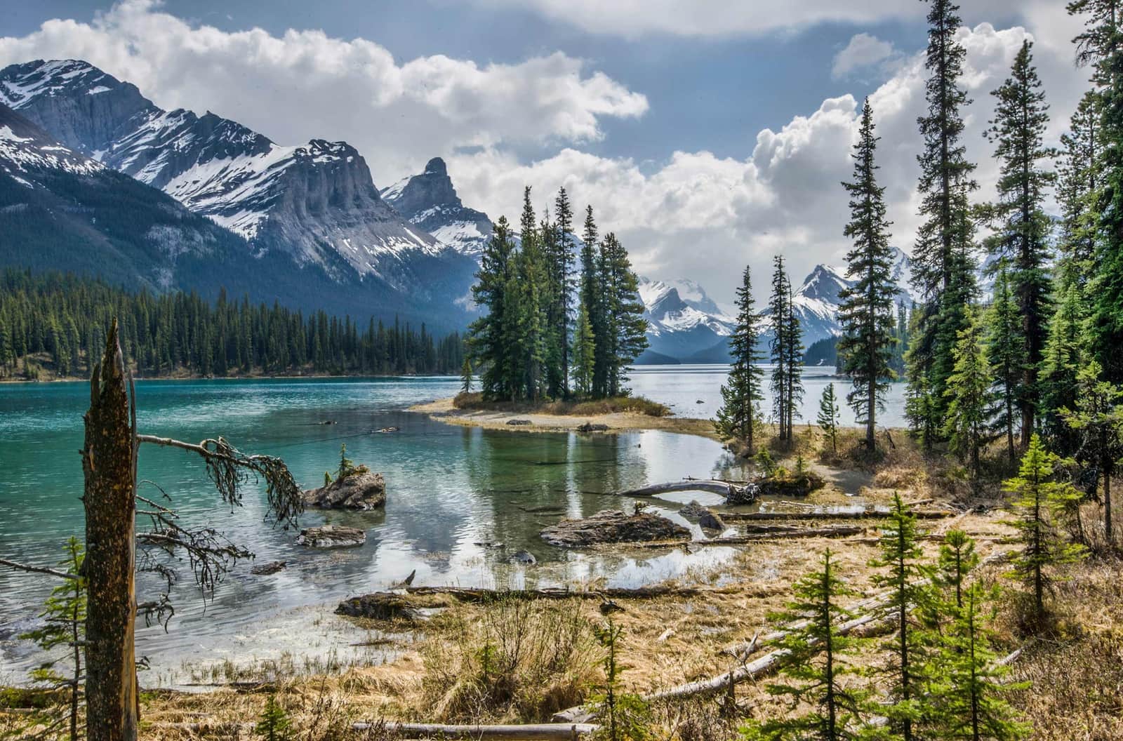 Landscape view of Spirit Island, Jasper, Alberta, Canada