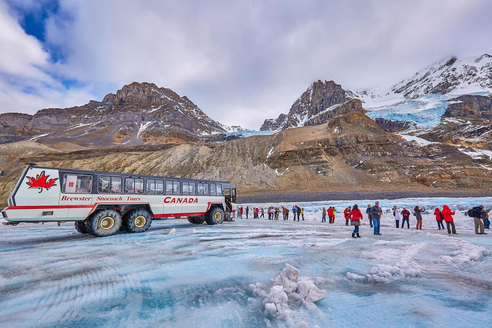 People on the Glacier Walk in Athabasca Glacier, Alberta, Canada