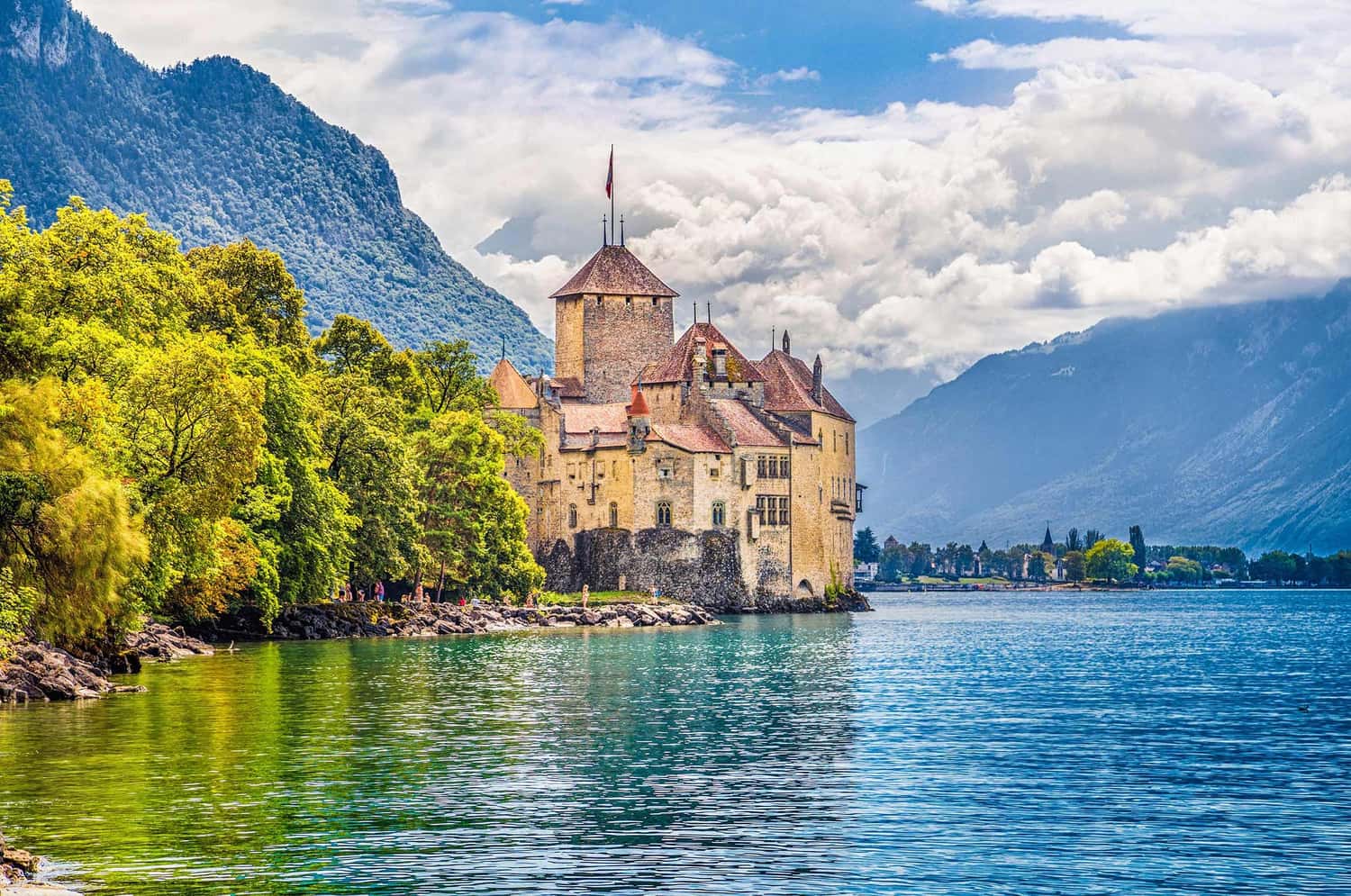 A view of Chillon Castle from Lake Geneva