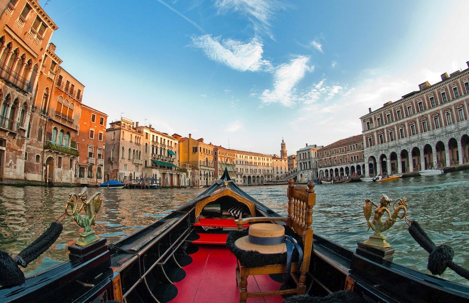 Scenic view from gondola on Grand Canal in Venice