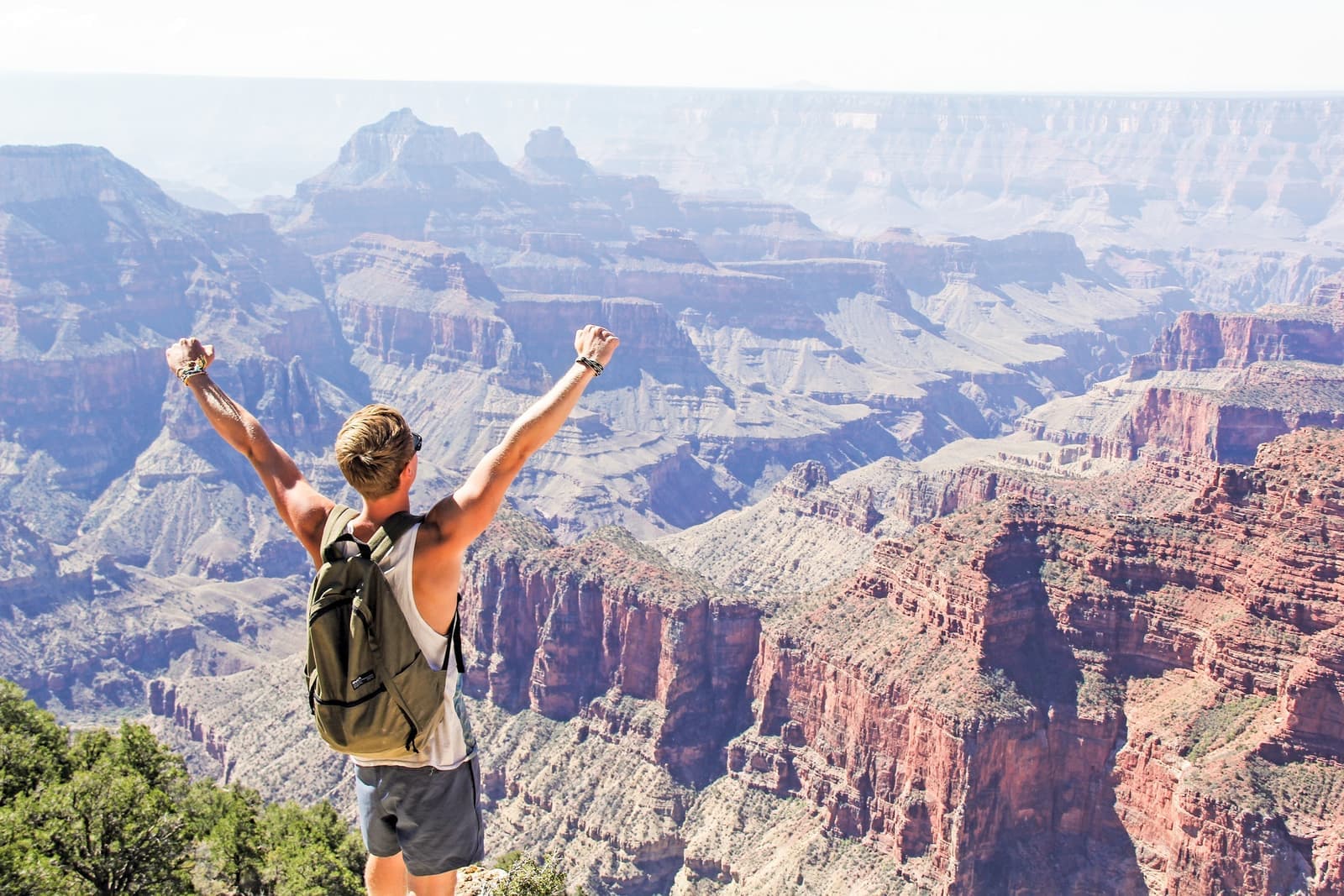 Traveller celebrating at the Grand Canyon Nation Park in the USA