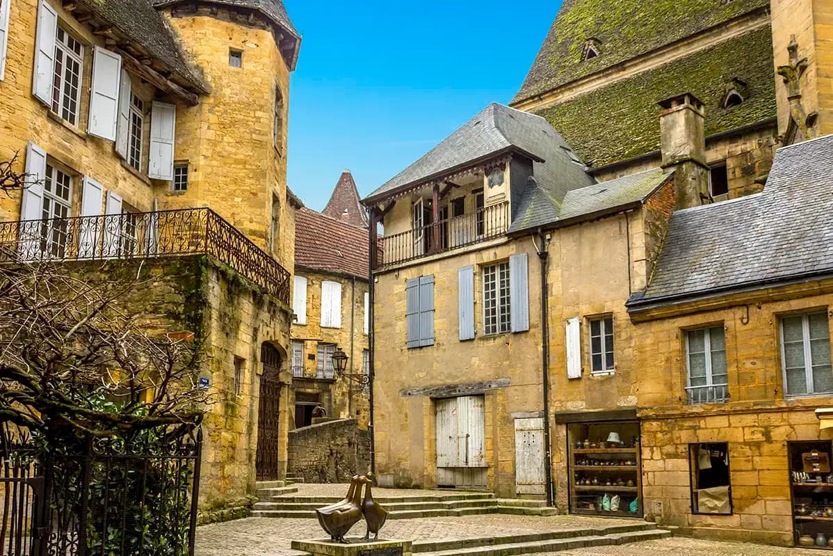 View of the streets of Sarlat-la-Caneda, Perigord, France