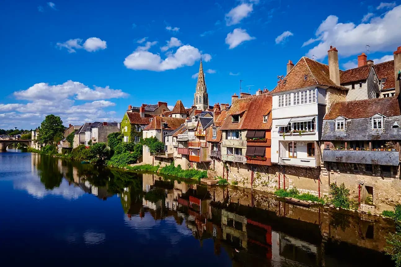 View of the old houses on the river bank, Argenton-sur-Creuse, France