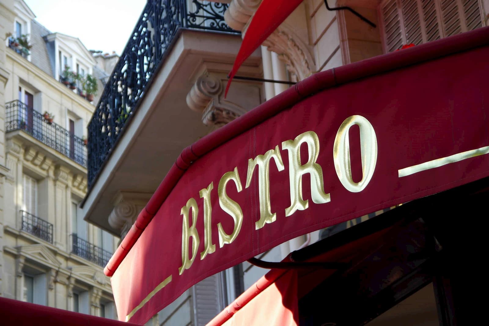 A close-up of the Parisian Bistro banner