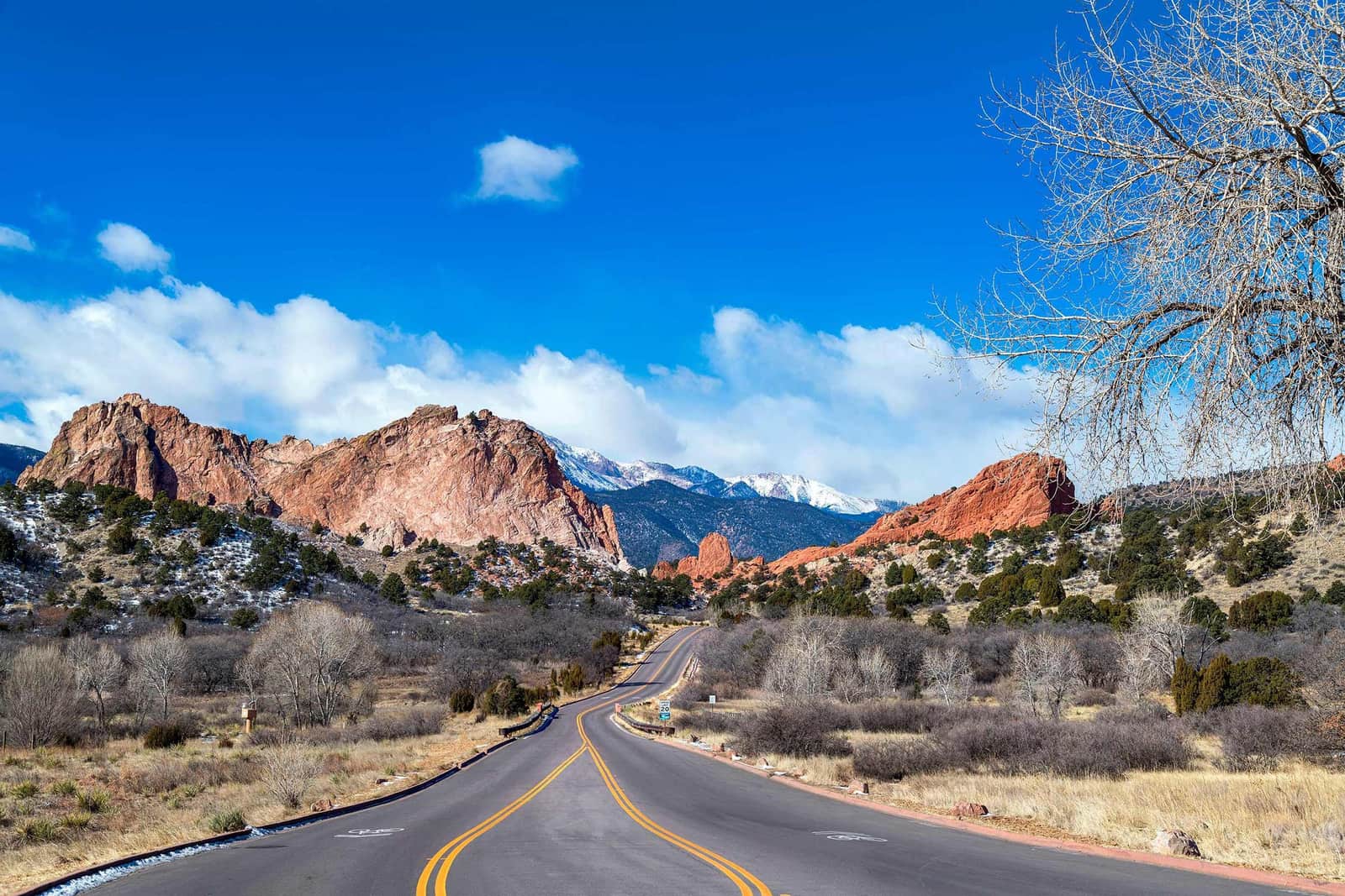 Road travelling through Colorado Springs, Colorado, USA